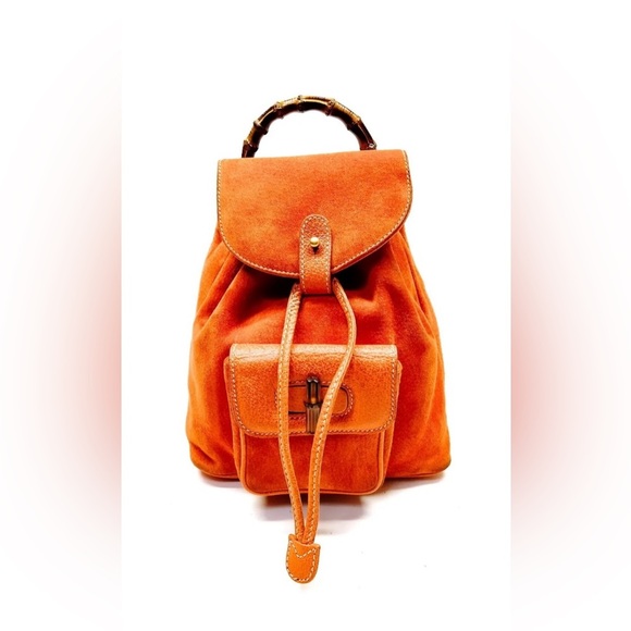 Gucci Orange Suede Bamboo Backpack - Picture 1 of 9